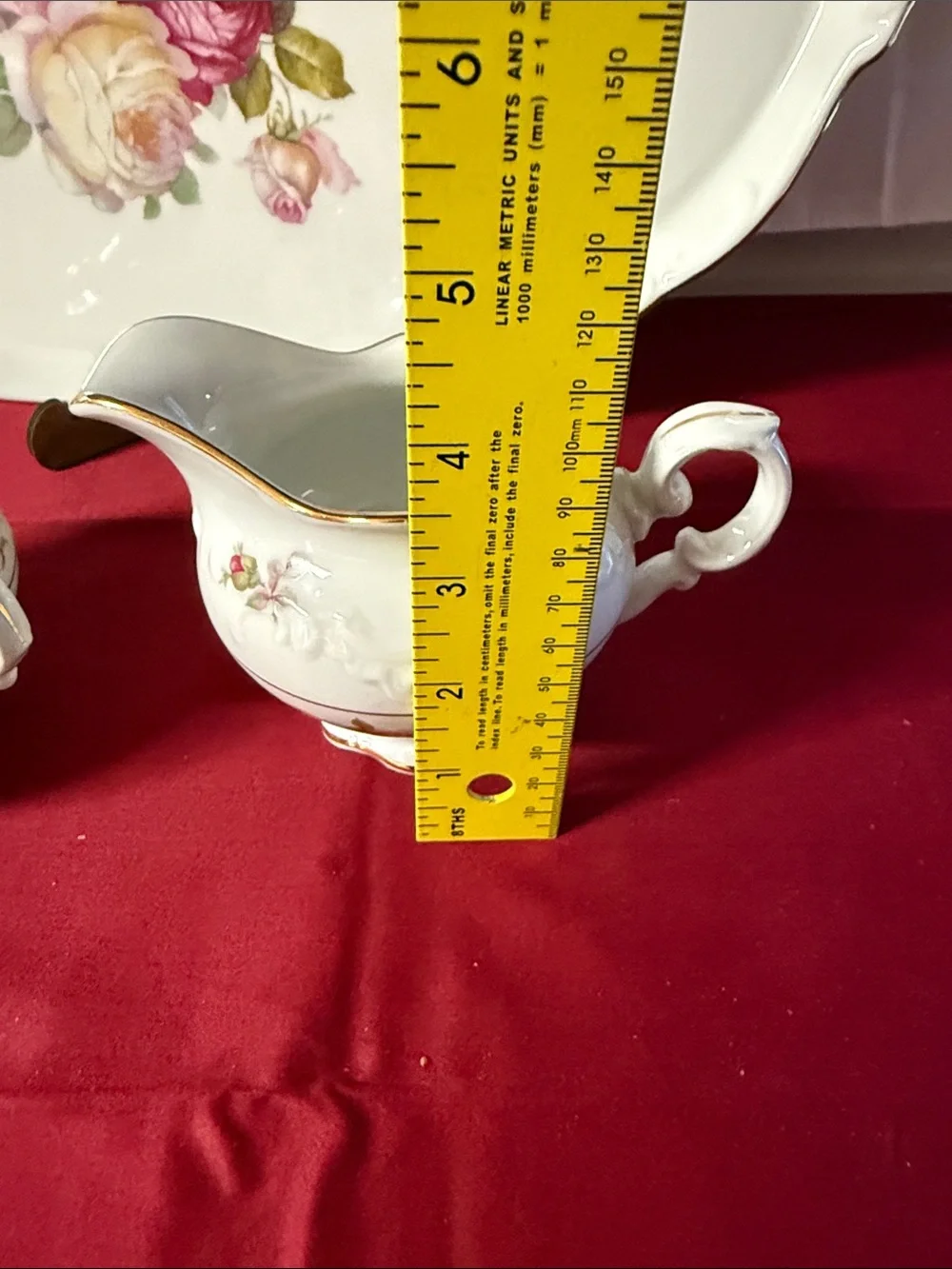Fine Porcelain Rose Creamer and Sugar Set with Serving Tray - White and Pink